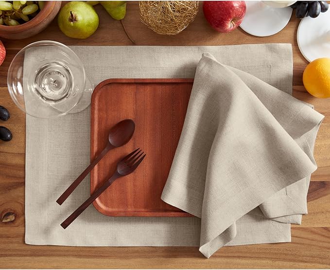 Solino Home 100% Pure Linen Placemats Set of 6 - Flax 14 x 19 Inch Table Place Mats for Christmas, New Year - Sonoma, Machine Washable
