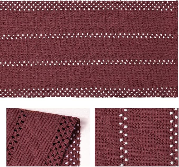 Artoid Mode Red Farmhouse Woven Rustic Hollow Table Runner, Seasonal Holiday Hollow Kitchen Dining Table Decoration for Home Party Decor 12x108 Inch