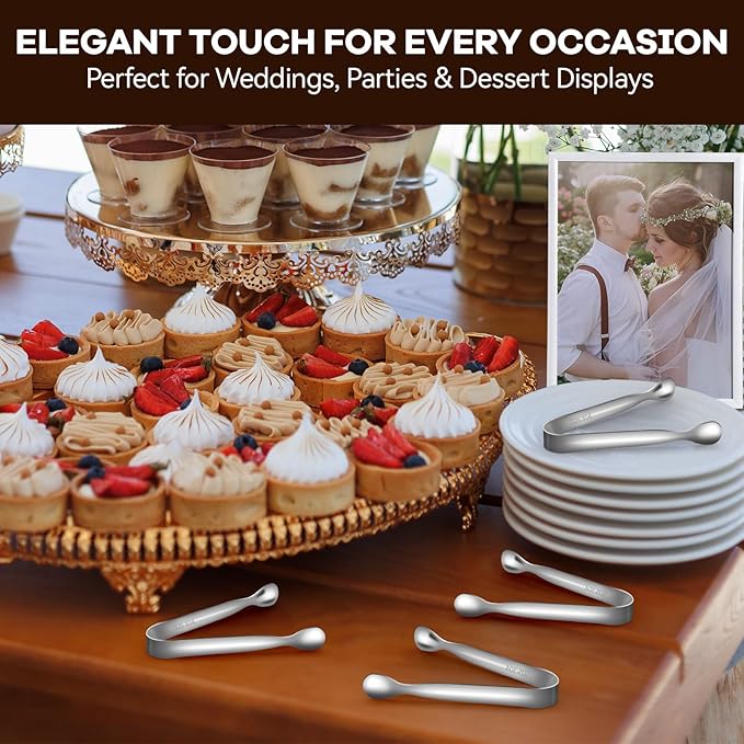 HOTEC 12-Pack Mini Sugar Tongs Stainless Steel Ice Tongs 4.3Inch Serving Tongs for Coffee Bar, Tea Party, Appetizers, Desserts, Buffet – Food-Grade & Dishwasher Safe