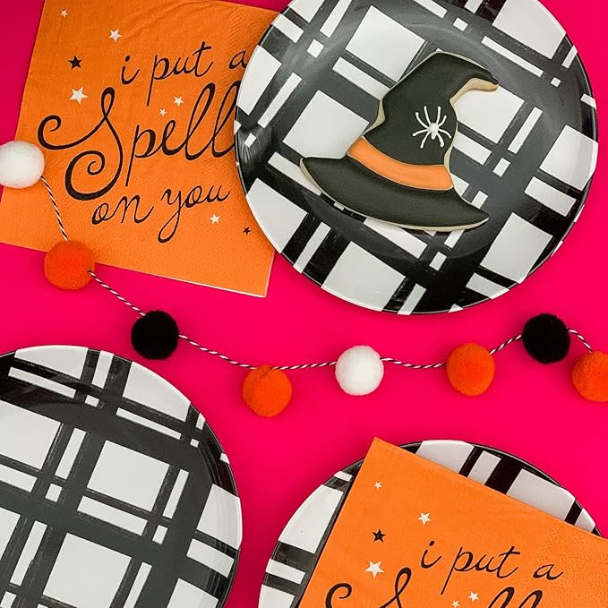 Sprinkles & Confetti Melamine Plate Set 6" Appetizer Plates, Reusable Outdoor Dinnerware for Entertaining, Patio & Picnic | Modern Black Plaid Design, Durable & Stylish Dish Set (Set of 4)
