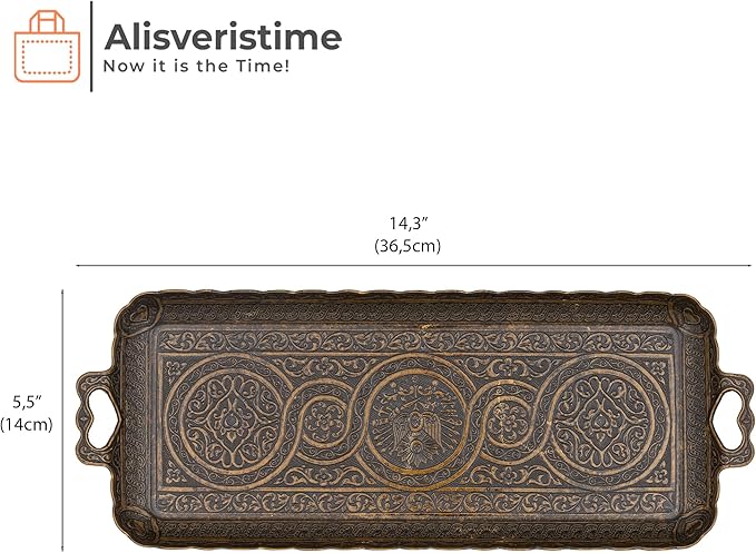 Alisveristime Turkish Ottoman Coffee Tea Beverage Serving Rectangle Tray (Small Tray) (13 INC*5.5 INC) (Autentic)