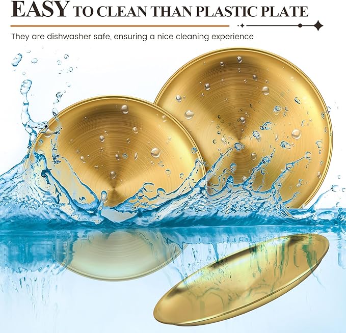 Nuogo 20 Pieces Stainless Steel Gold Plates 6.5 Inch Gold Dinner Plates Metal Serving Tray Dessert Dishes for BBQ, Salad, Snack, Desserts, Food Serving, Outdoor Camping