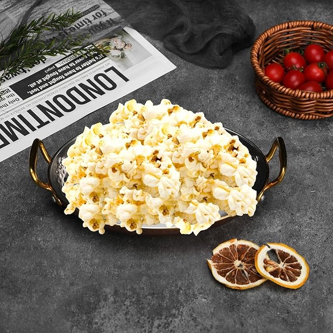 DEADALUS Stainless Steel Oval Serving Tray with Double Handles And Platter Pack of 2, Tri-Ply Serving Dishes for Food Party, Entertaining, Appetizer,Charcuterie & Movie Night Snack 5.5 & 6 Inch