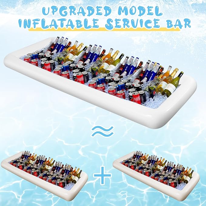 Large Inflatable Serving Bar 72 x 30 x 5'' Inflatable Ice Serving Buffet Bar Inflatable Cooler Ice Buffet Salad Serving Trays with Drain Plug for Pool Outdoor Party Picnic(White,2 Pack)