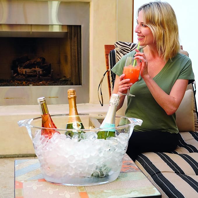 Oggi Acrylic Oval Party Tub - Clear Beverage Cooler w/Handles, Wine Cooler, Beer Chiller, Ideal Party Tubs for Drinks, Use Ice Tub for Indoor or Outdoor Bars, 18.5" x 11"