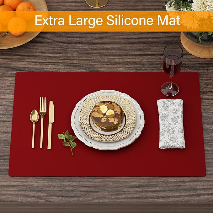Silicone Counter Mat 40x60cm 2 Pack - High-Temp Resistant, Non-Slip Waterproof Pad for Kitchen Countertops, Sink & Stove (Red)