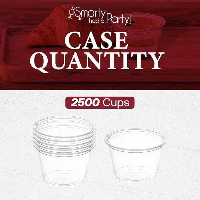 Smarty Had A Party 2500 Clear Plastic Disposable Portion Souffle Cup 1oz Small Dessert & Snack Party Reusable Disposable Plastic Cups for Businesses & Events