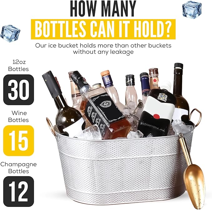 18” Stainless Steel Beverage Tub - 5 Gallon - Gold Handles & Shovel Included - Holds 30 Bottles & Stays Cold for Hours - Use as Wine Bottle Chiller to Beer Bucket Holder - Leak Proof (Gold)