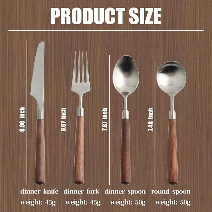 8-piece wooden handle silverware set service for 2 people, flatware set, cutlery sets, utensil set, 18/8 stainless steel home use hotel banquets Wooden Handle Spoons And Forks Set