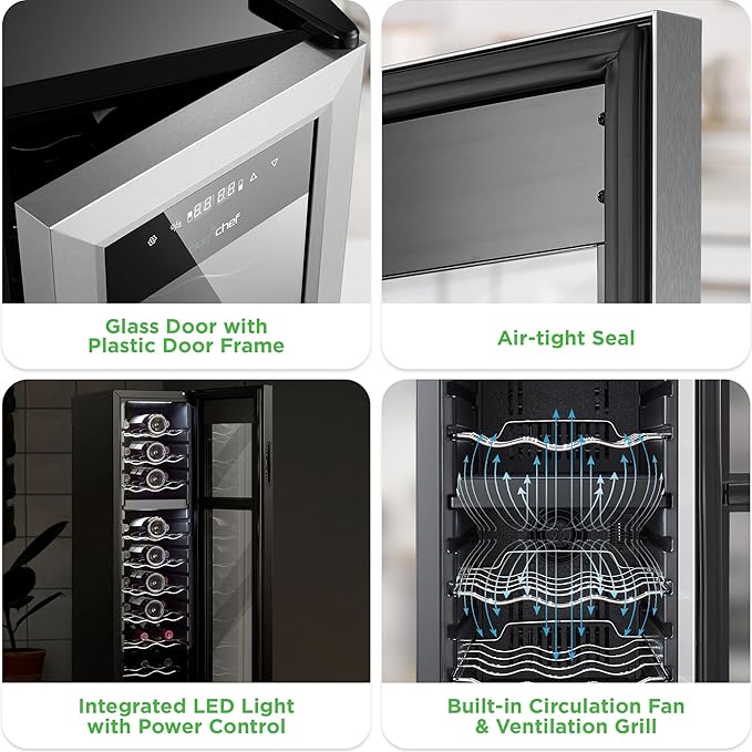 Nutrichef 27 Bottle Wine Fridge - Dual Zone Wine Chiller, Adjustable Temperature 41°F to 64°F, Ultra Quiet Operation, Free Standing Wine Cooler For Home, & Office, 43 x 11 x 26 IN (Black)