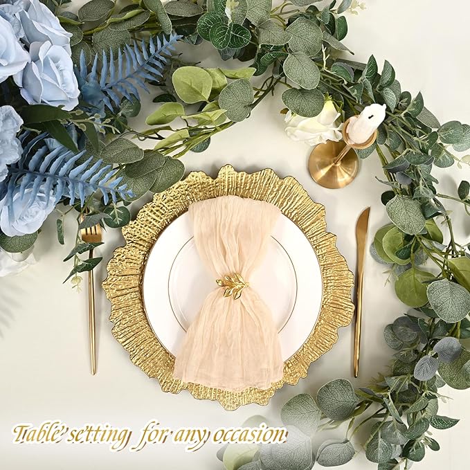50 Pack Gold Charger Plates Bulk, 13" Plastic Reef Chargers for Dinner Plates, Round Charger Plate with Floral Reef Design for Dinner Wedding Party Table Setting Decoration