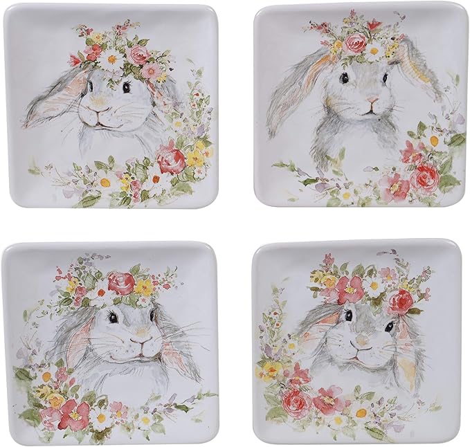 Sweet Bunny 6" Canape/Snack Plates, Assorted Designs, Set of 4