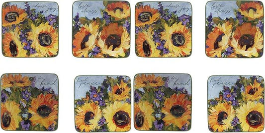 Certified International Sunflower Bouquet 6" Canape/Luncheon/Appetiser Plates, Assorted Designs, Small, Multicolor, Set of 4 (Pack of 2)