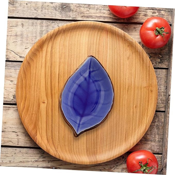 4pcs Leaf Shape Ceramic Appetizer Plates with Unique Crackle Glaze for Dipping Sauces Sushi Desserts and Snacks Multi-color for Home and Party Use