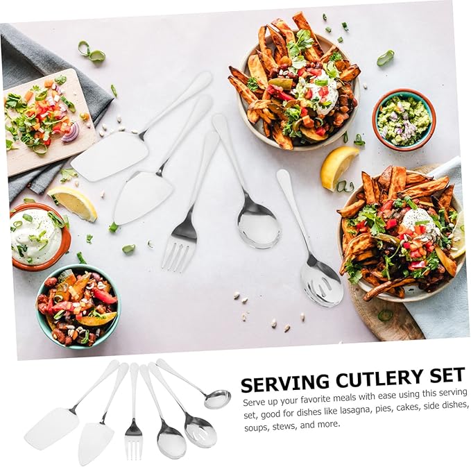 6-Piece Stainless Steel Cutlery Set Serving Spoons Forks and Ladles Heavy-Duty Utensils for Large Gatherings Dishwasher Safe for Parties and Events