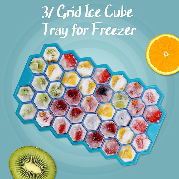 2 Pack Honeycomb silicone ice cube trays, BPA-Free reusable Easy Release 74 Grid ice cube mold for freezer, hexagon ice cube tray, Hexagonal ice cube maker for Cocktails/Whiskey/Coffee/Drink