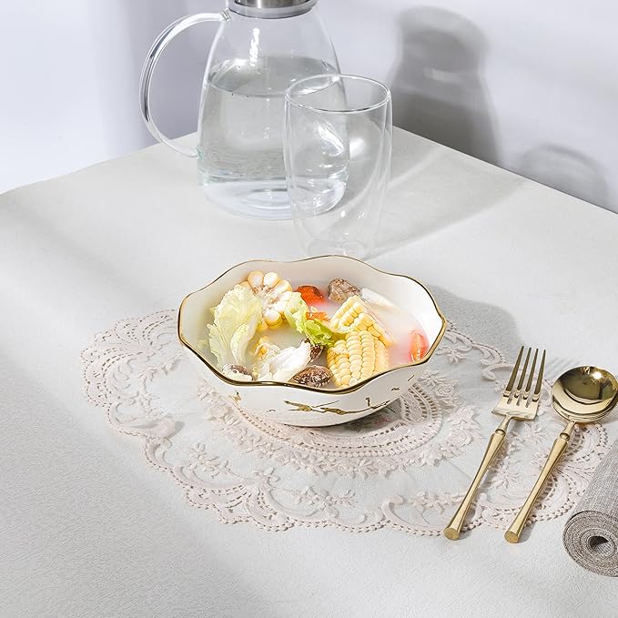 Fanquare 16oz Gold Marble Pasta Bowls Set of 4, 7" Porcelain Salad and Cereal Bowls, Modern Kitchen Serving Set