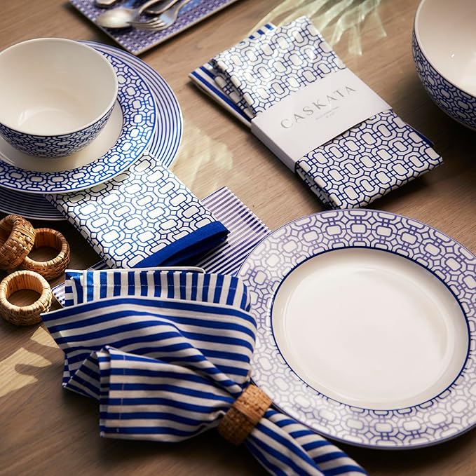 Caskata Newport Garden Gate Salad Plates Set of 4 | High-Design Lead-Free Porcelain Dinnerware Plate Set | Blue Dinnerware Set for Entertaining Everyday Thanksgiving, Wedding or Birthday Gifts | 8.5"
