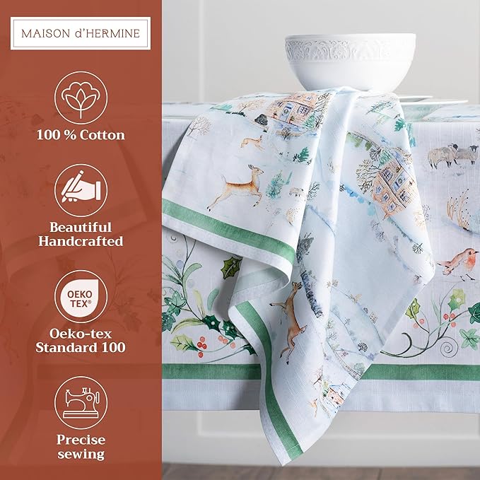 Maison d' Hermine Cloth Napkins Set of 4 100% Cotton for Thanksgiving Christmas Decorations Everyday Reusable Square Fall Napkins Cloth Washable Dinner Party (Snowy World, 20"x20")