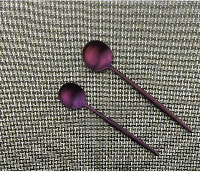 Flatware Set for 2, Luxury 10 Pieces Purple Plated Copper Color 18/10 Stainless Steel Silverware Flatware Sets Spoons Knives and Forks Set, Service for 2