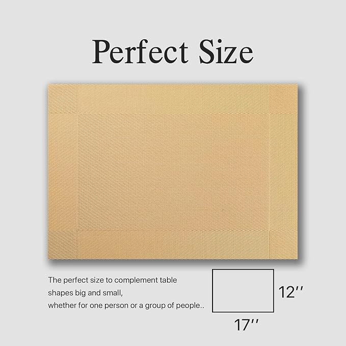 Placemats Set of 8 - Easy Clean Woven Vinyl Placemats for Dining Table, Indoor/Outdoor Place Mats, Washable PVC Table Mats（Gold Cube）
