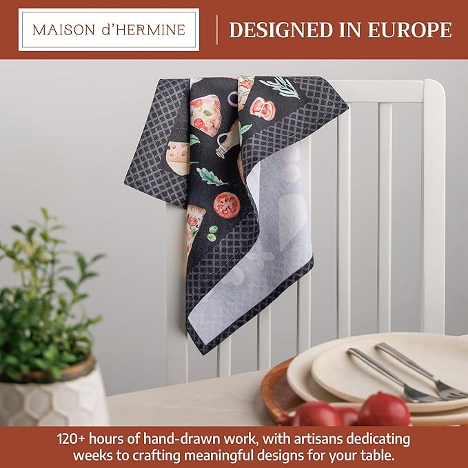 Maison d' Hermine Cloth Napkins Set of 4 100% Cotton Soft & Durable Everyday Reusable Square Napkins Cloth Washable, Dinner, Cocktail Party, Wedding, Restaurant (Pizza, 18" x 18")