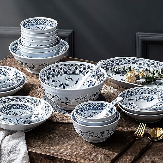 Ceramics Dinner Sets, Blue and White Porcelain Porcelain Dinnerware Set of 45 | Simplicity Cereal Bowl and Steak Plate Set