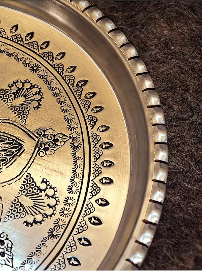 Serving Tray Copper Ottoman Tray 12 Inch Silver Color Decorative Tea Tray for Coffee Table, Kitchen, Living Room, Home Decor - Silver, One Size
