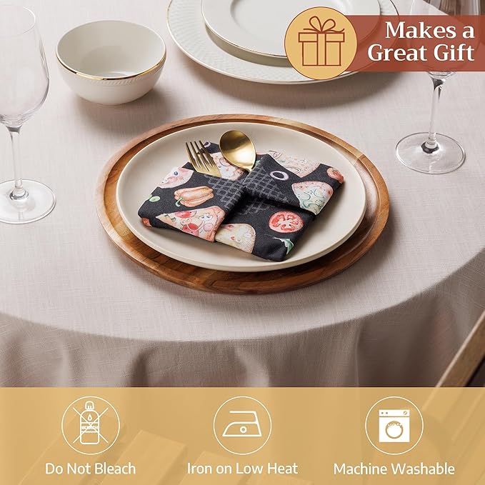 Maison d' Hermine Cloth Napkins Set of 4 100% Cotton Soft & Durable Everyday Reusable Square Napkins Cloth Washable, Dinner, Cocktail Party, Wedding, Restaurant (Pizza, 18" x 18")