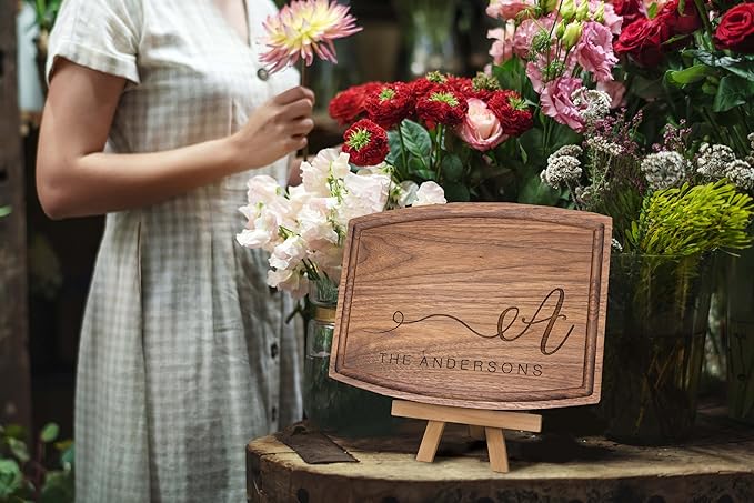 Personalized Cutting Board, Custom Wedding, Anniversary or Housewarming Gift Idea, Wood Engraved Charcuterie, for Friends and Family, Swirled Initial Design 080