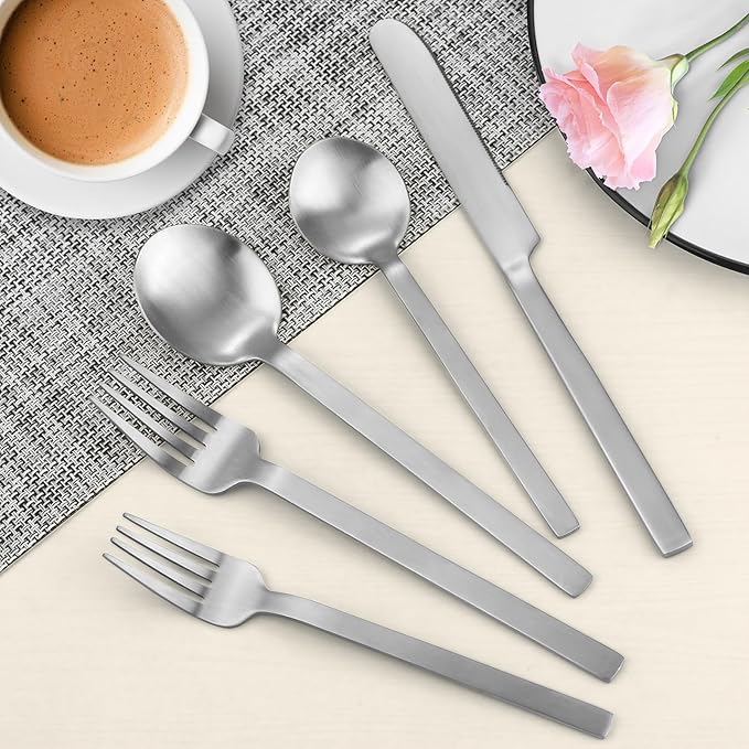 Silverware Set, LAZAHOME 20-Piece Flatware Cutlery Set Service for 4, Stainless Steel Kitchen Utensil Set, Spoons And Forks Set, Matte Finished, Dishwasher Safe