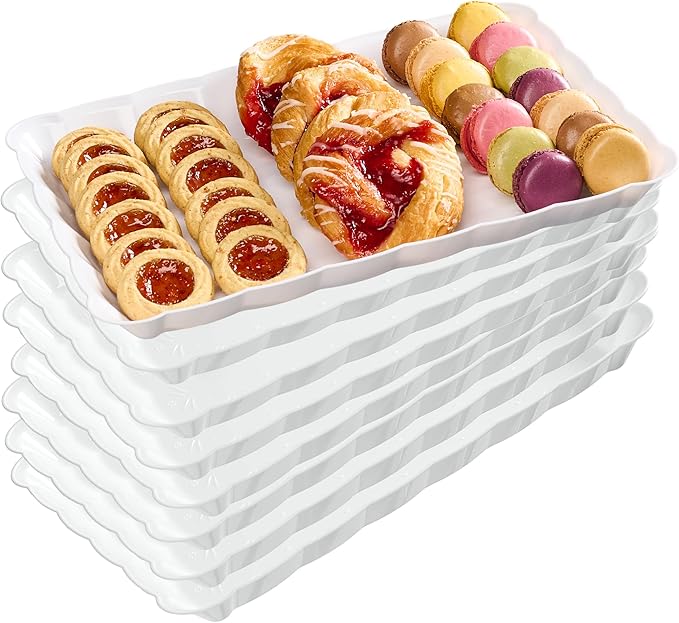 Plasticpro Plastic Serving Trays - Serving Platters Rectangle 9X13 Disposable Party Dish 8 White Trays