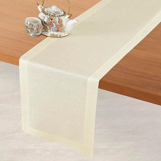 D'Moksha Homes Linen Cream Table Runner 72 Inches Long - 100% Pure Linen 14 x 72 Inch Table Runner for Dining, Winter, Christmas, Holiday, New Year - Machine Washable