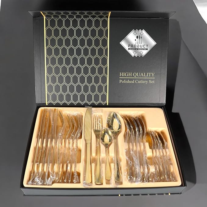 24-Piece Gold Flatware Set - Stainless Steel Cutlery with Luxurious Finish