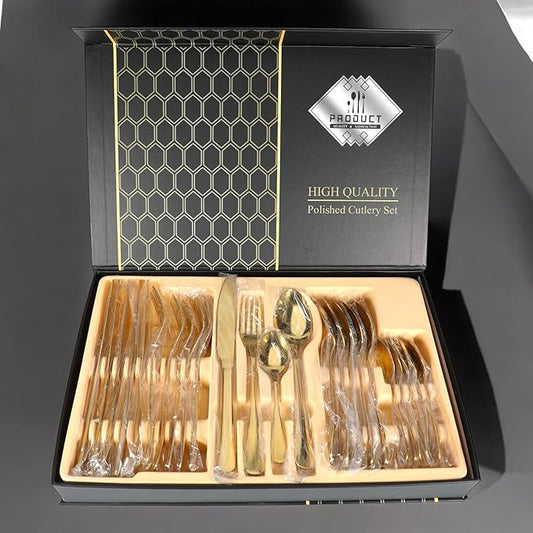 24-Piece Gold Flatware Set - Stainless Steel Cutlery with Luxurious Finish