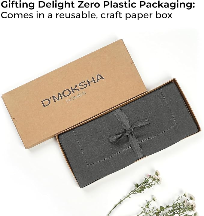 D'Moksha Homes Linen Charcoal Grey Table Runner 120 Inches Long - 100% Pure Linen Hemstitch 14 x 120 Inch Table Runner for Dining, Winter, Christmas, Holiday, New Year - Classic Hemstitch