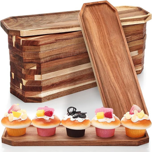 Dandat 12 Pack Wooden Serving Platter Acacia Wood Platters 16 x 5 Inch Rustic Serving Tray Rectangular Charcuterie Board Cheese Plate for Home Decor Dessert Vegetables Fruit Cookie