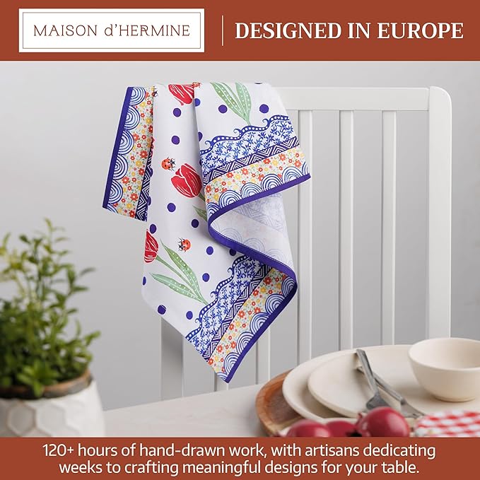 Maison d' Hermine Cloth Napkins Set of 4 100% Cotton Soft & Durable Everyday Reusable Square Napkins Cloth Washable, Dinner, Cocktail Party, Wedding, Restaurant (Folky Floral, 18" x 18")