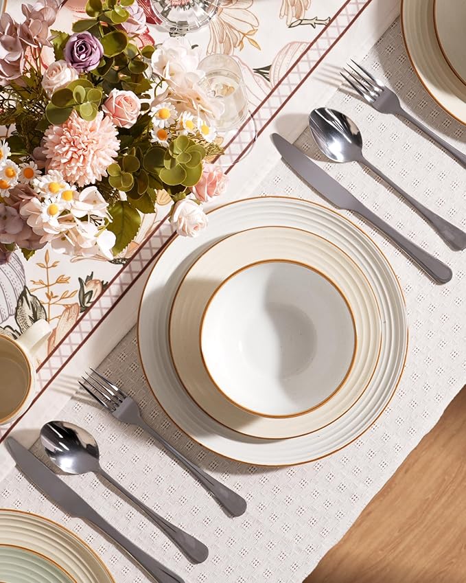 Famiware Jupiter Dinnerware Set, Plates and Bowls Dish Sets for 4 (12 Pieces), Microwave and Dishwasher Safe Stoneware Speckled Tableware, Chip and Scratch Resistant, White