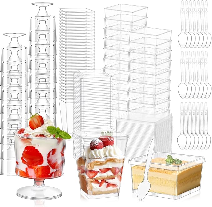 tchrules 280 Packs Dessert Cups with Lids, 5oz Mini Clear Plastic Dessert Cup Parfait Appetizer Cups for Serving Fruit Trifle Mousse Ice Cream and Pudding (280)
