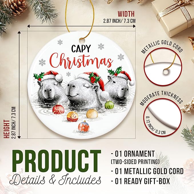 ZAGKOO Capybara Christmas Ornament 2025 - Capybaras Gifts for Capybara Lovers - Funny Animal Lovers Gift Ideas, Christmas Decorations - Holiday Presents, Ceramic Xmas Ornament Exchange