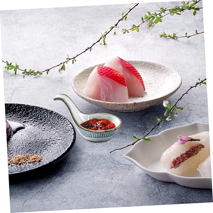 2Pcs Creative Caviar Spoon Appetizer Plate for Dipping Sauces Seasoning Dish for Sweet Sour Mustard Soy Sauce
