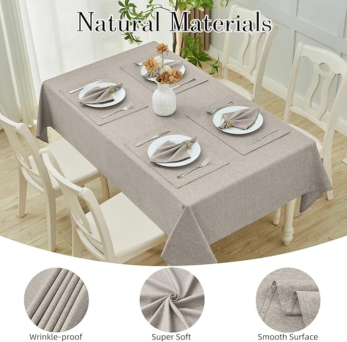 Rectangle Table Cloth Linen Farmhouse Stainproof Waterproof Washable Polyester Oblong Rectangular Fabric Table Cover for Kitchen Dining Dinner(Flaxen/60x144 Inch)