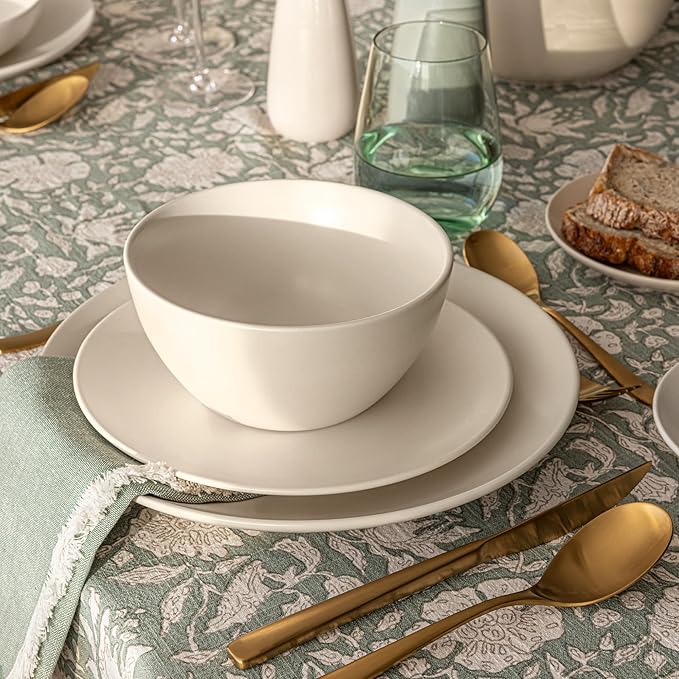 over&back Coupe Cereal Bowl Set - Stoneware Dishes - Comes with 4 Cereal Bowls - Easy-to-Stack Breakfast Place Settings - 6" x 6" x 2.6" - 25oz - Semi-Matte Ivory