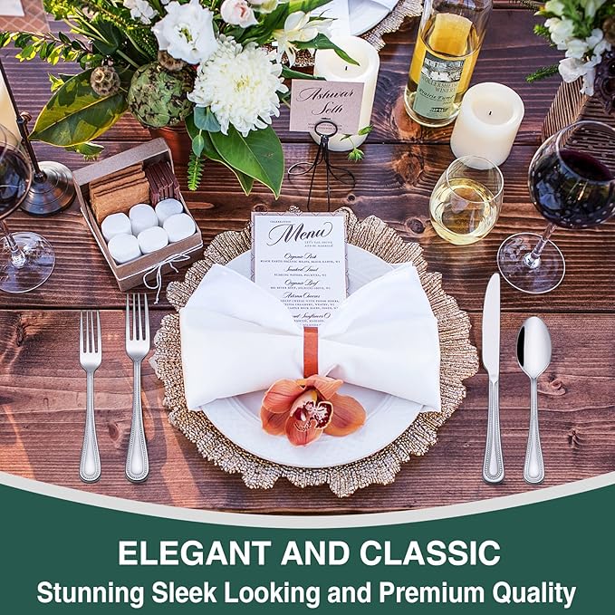 40 Pieces Silverware Set, Pearled Edge Silverware Cutlery Set Service for 8, Premium Stainless Steel Flatware Set, Knife Fork Spoon Tableware Set for Home, Restaurant, hotel, Dishwasher Safe