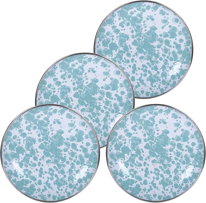Golden Rabbit Enamelware Appetizer Plates, 6 inch, Sea Glass, Set of 4