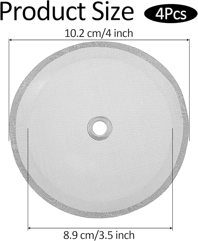 4 PCS 4 Inch French Press Filter, Reusable Stainless Steel Replacement Filters French Press Filters Replacement Screen for Presses Coffee Makers Tea Machines Replacement Parts for Coffee Maker