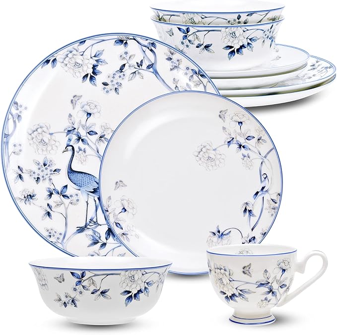 16 PCS Top-Grade Bone China Dinnerware Set for 4,Jingdezhen Blue and White Porcelain Kitchen Bowls Dinner Table Plates Coffee Cups