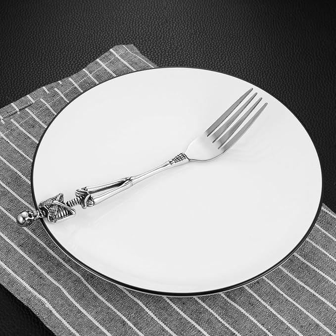 HZMAN Dinner Fork Stainless Steel Flatware Fork Gothic Skull Tableware for Home Kitchen Restaurant Halloween Easter Decoration