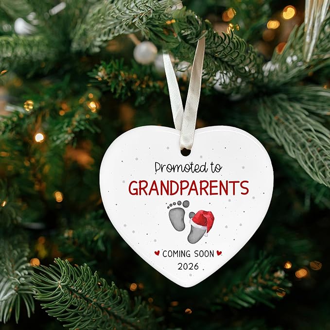 Grandparents Gifts - First Time Grandparents Gifts for Grandma, Grandpa - Baby Pregnancy Announcement Ornament for New Grandma - Grandpa to Be Ornaments 2026 - Ceramic Christmas Ornament